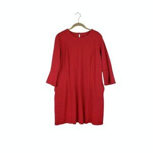 J Jill Ponte Shift Dress Red 3/4 Bell Sleeve Keyhole Pockets Size Medium